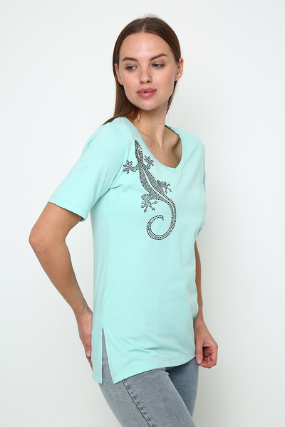 Oasis V-Neck Women's Tunic with Side Slits Lizard Stone Print