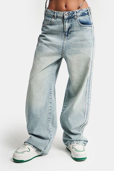 its basic Πολύχρωμη γυναικεία τζιν τσάντα Super Baggy Fit - Σχέδιο ρίγες στο πλάι