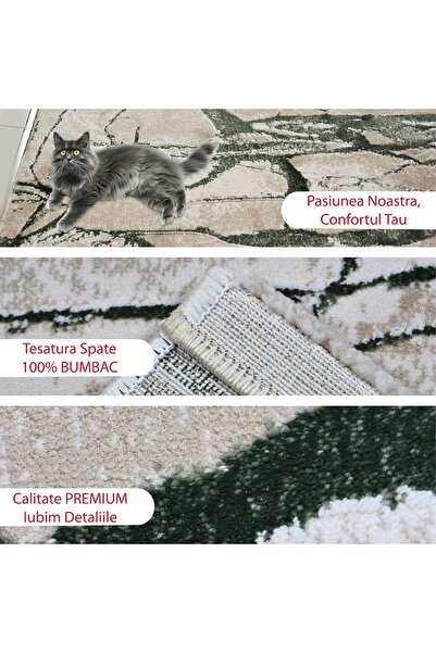 Brava Casa Covor Jade Whisper, Verde, Crem, Fir Scurt 11 mm, 80x150 cm, 2200 g/m², BravaCasa