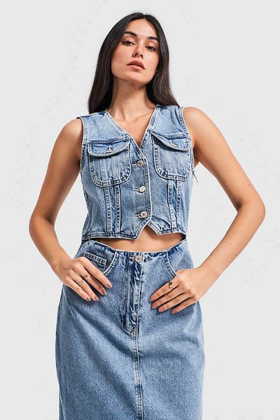 its basic Rochie de damă din denim cu fante de culoare blugi de zăpadă