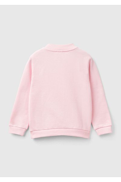 Benetton Girl's Mix Front Logo Printed Regular Cut Zippered Pocket Sweatshirt