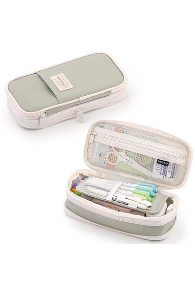 Choice 597 Green Kawaii Pencil Case Large Capacity Pen Bag Double Layer for Students Pouch Holder Box Offic