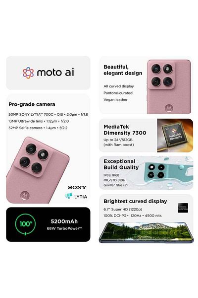 Motorola هاتف Edge 60 Fusion 5G ثنائي الشريحة لون Pantone Zephyr بذاكرة وصول عشوائي (RAM) سعة 12 جيجابايت وذاكرة تخزين سعة 256 جيجابايت - إصدار الشرق الأوسط