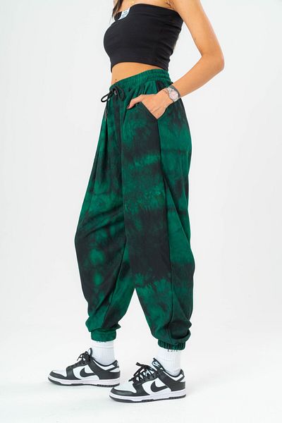 go gang own Tie Dye Waist and Leg Elastic Pleated Women's Bohemian Baggy