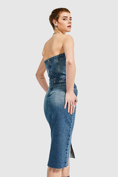 its basic Women's Tint Jeans Color Lycra Shiny Jewelled Strapless Denim Dress