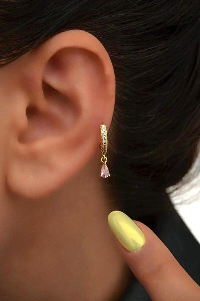 Sacce Scarves&Accessories 8 mm Pink Water Drop Charm Ring Piercing – Gold & Silver |   Helix, Cartilage, Lobe Compatible