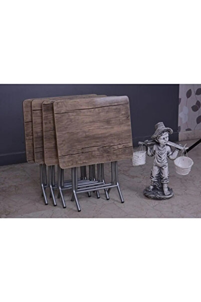 FERNUR GRUP Harmony House Katlanır Beyaz Mermer Zigon 4'lü Sehpa Takım Paslan...