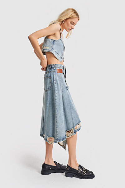 its basic Blugi de damă, de culoare, cu design detaliat, fustă din denim