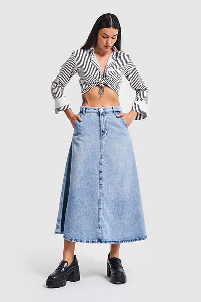 its basic Fusta de damă din denim de culoare A-Type Cut