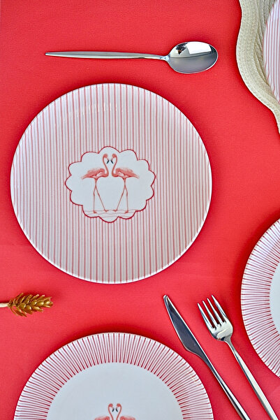 tabakevi Plate House Porcelain Flamingo Canvas Cake Set 20cm 4 Persons 4 Pieces Tvl4Ptprs1158