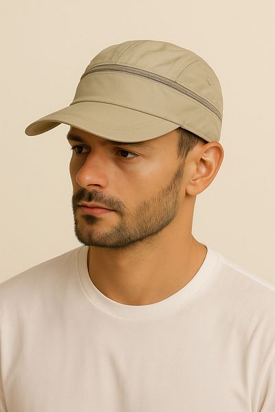 CosmoOutlet Uv Protection Beige Men's Visor Hat with Openable Top and Adjustable Tennis Visor at Back