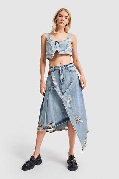 its basic Blugi de damă, de culoare, cu design detaliat, fustă din denim