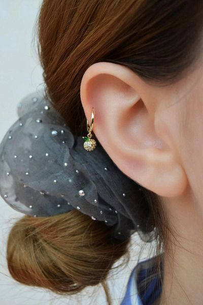 Sacce Scarves&Accessories Zircon Stone Leaf Fruit Charm Ring Piercing – Gold Color |   Helix, Cartilage, Lobe Compatible |   Single