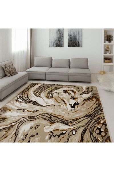 Brava Casa Covor Mirage, Negru, Maro, Auriu, Alb, , Fir Scurt 8 mm, 100x200 cm, 1750 g/m , BravaCasa