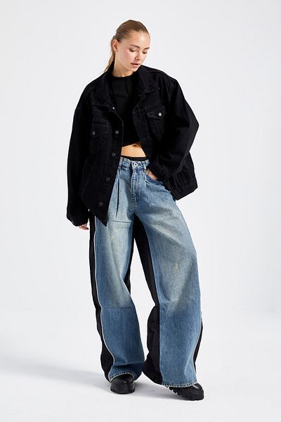 its basic Blugi de damă Culoare Dublă Culoare Design Special Palazzo Fit Denim