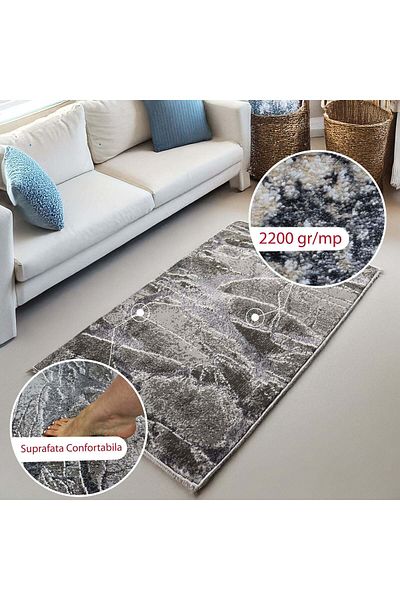 Brava Casa Obsidian Mist Carpet, Blue, Gray, , Short Pile 11 mm, 70x100 cm, 2200 g/m , BravaCasa