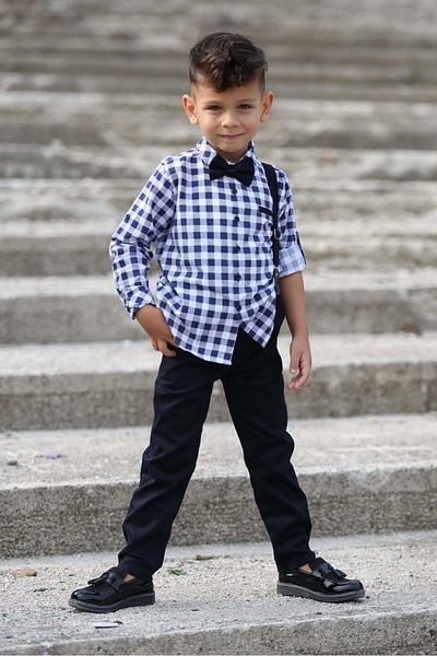 By Terry Costum pentru copii cu bretele pantaloni din gabardină cu model în carouri SB436