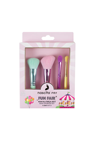 nascita مجموعة فرش مكياج ملونة من برو فن فير مكونة من 4 قطع - مقاس صغير