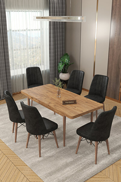 Hardalım Consept 6 Kişilik Açılır Masa Sandalye Takımı Mutfak Masası Takımı S...