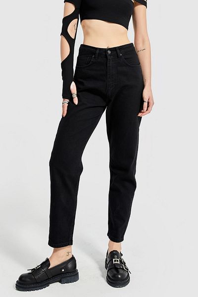 its basic Mercan Women's Black Od Stonewashed Black Color High Waist Mom Mold Jean