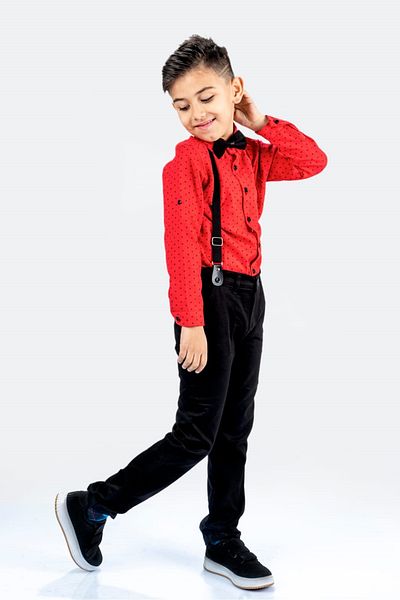 s.t. sebat tekstil Men's Set with Print: Shirt, Gabardine Pants and Strap Bow Tie