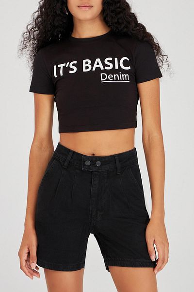 its basic Women's Black Black Od Color Front Pleated Double Buttoned High Waist Shorts