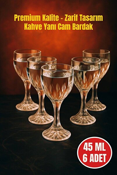 MEDUSHOP 6 Adet Zarif Tasarım Kahve Yanı Cam Bardak ( 45 ML )