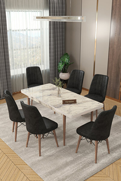 Hardalım Consept 6 Kişilik Açılır Masa Sandalye Takımı Mutfak Masası Takımı S...