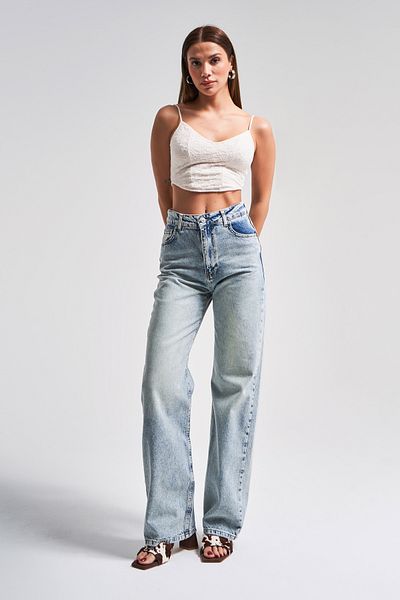 its basic Blugi de damă Doris 4s5-80, cu talie înaltă, 100% bumbac, mărime interioară 80 cm, blugi din denim