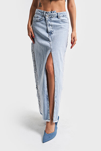 its basic Джинсова спідниця максі з бічним розрізом та комірцем сніжного кольору