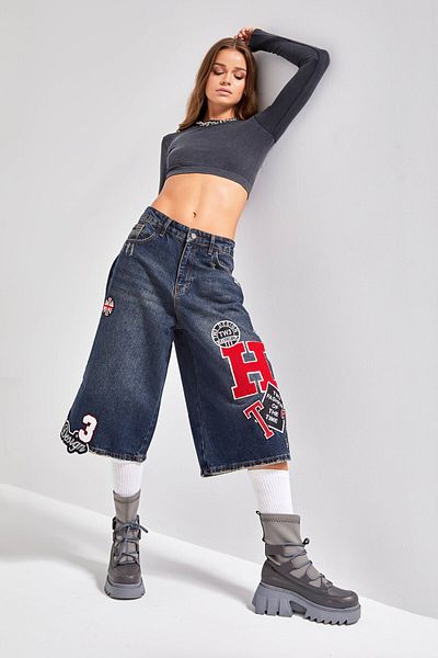 its basic Jeans Color Embroidered Maxi Denim Shorts - Women