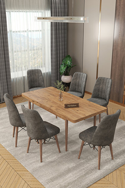 Hardalım Consept 6 Kişilik Açılır Masa Sandalye Takımı Mutfak Masası Takımı S...