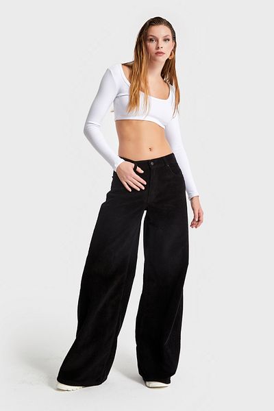 its basic Dámské manšestrové kalhoty Palazzo Fit černé barvy 26W41