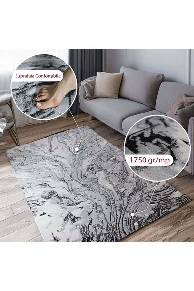 Brava Casa Dark Carpet, Black and White, Short Pile 8 mm, 80x150 cm, 1750 g/m², BravaCasa
