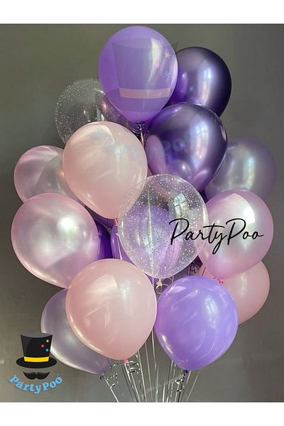 PartyPoo Purple Metallic Balloon Set 20Pcs Mermaid Balloon Set Birthday Set