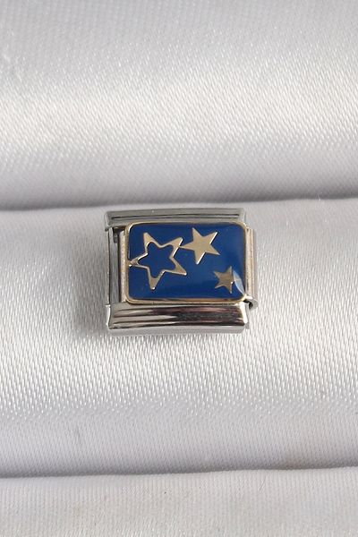 STOREMAX 316L Steel Silver Color Blue Gold Star Engraved Nomination Charm - Tj-Bc1202