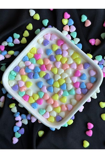Bijumix Aksesuar 100Pcs Soft Colors Heart Model Plastic Beads Hobby Jewelry Making Bead