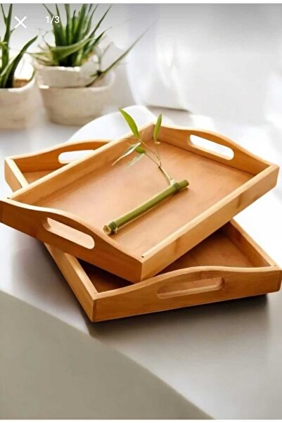 Araste Çerçeve & Dekorasyon Bamboo Tray with Handle |   Natural Wood Presenta...