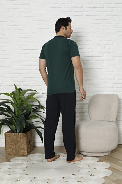 MODAREYA Men's Short Sleeve Buttoned Collar Khaki Pajama Set with Chest Pocket