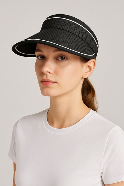 CosmoOutlet Adjustable Black Women's Visor Hat with Uv Protection Straw Detail