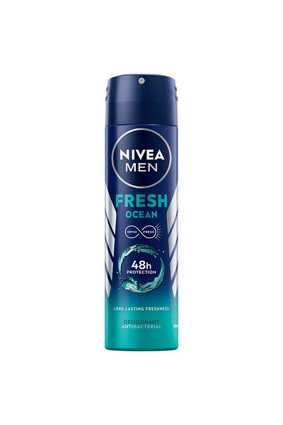 NIVEA مزيل عرق بخاخ فريش أوشن للرجال 150 مل، انتعاش يدوم طويلاً
