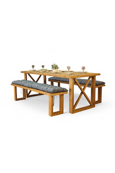 Neiwel Move Doğal Ahşap Banklı Mutfak ve Yemek Masası Takımı-120-300 Takım