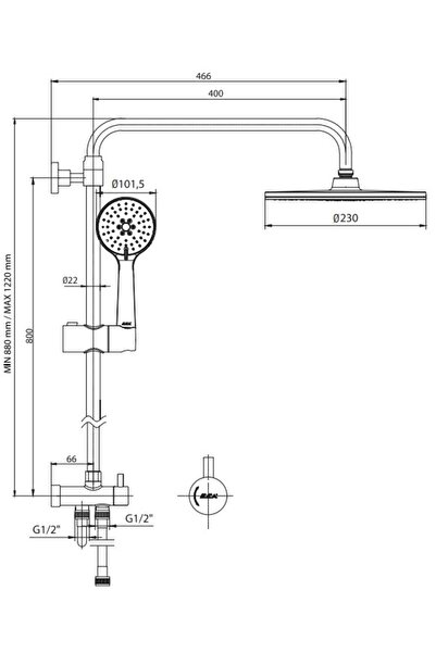 Eca E.c.a Niobe Teleskobik Kolonlu Banyo Tepe Duş Seti Yuvarlak Takım 102158039