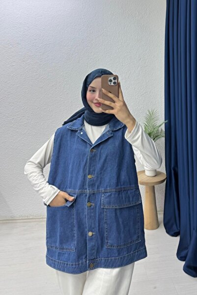 lurex moda Denim Vest with Bag Pocket