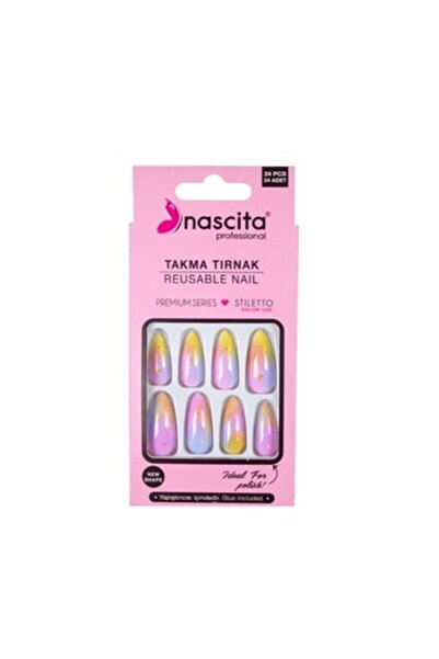 nascita Takma Tırnak 24 lü Galaxy Renkli Işıltılı Stiletto Model | Yapıştırıc...