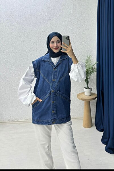 lurex moda Denim Vest with Cross Pockets