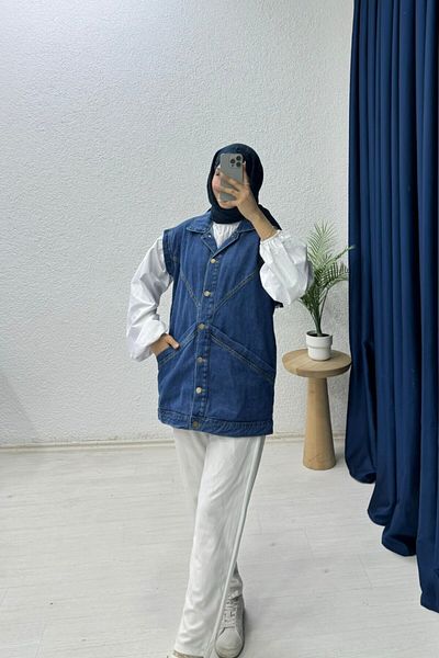 lurex moda Denim Vest with Cross Pockets