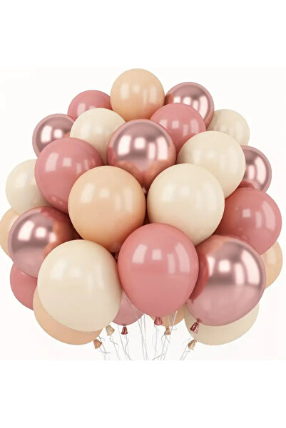 Çemrek Süs Parti Rose Krom Bej Clay Pink Sütlü Kahve Balon Demeti 25 li