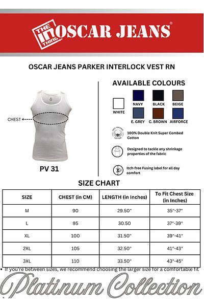 OSCAR JEANS Platinum Collection 100% Cotton Men's Vest Tank Top Undershirt Sleeveless 3 Pack