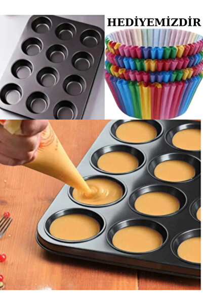 Hilamingo Home 12'Li Muffin Kek Kalıbı +100 Adet Muffin Kek Kapsülü